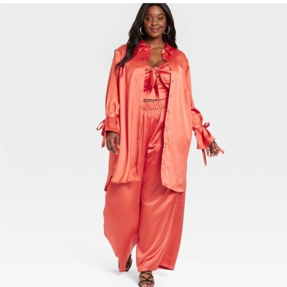 Target Sammy B orange Satin button up - Picture 2 of 5